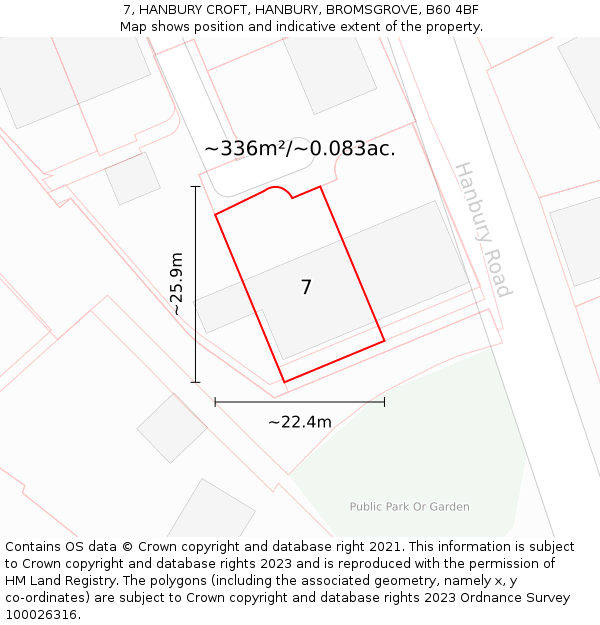 7, HANBURY CROFT, HANBURY, BROMSGROVE, B60 4BF: Plot and title map