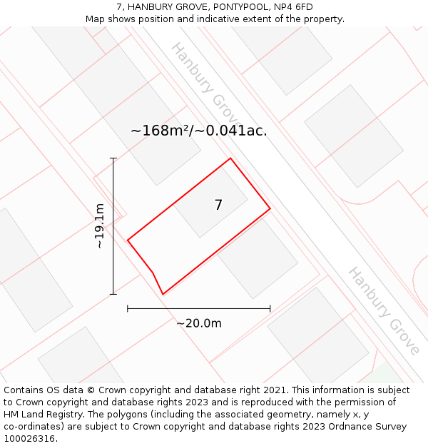 7, HANBURY GROVE, PONTYPOOL, NP4 6FD: Plot and title map