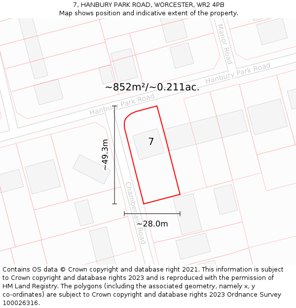 7, HANBURY PARK ROAD, WORCESTER, WR2 4PB: Plot and title map