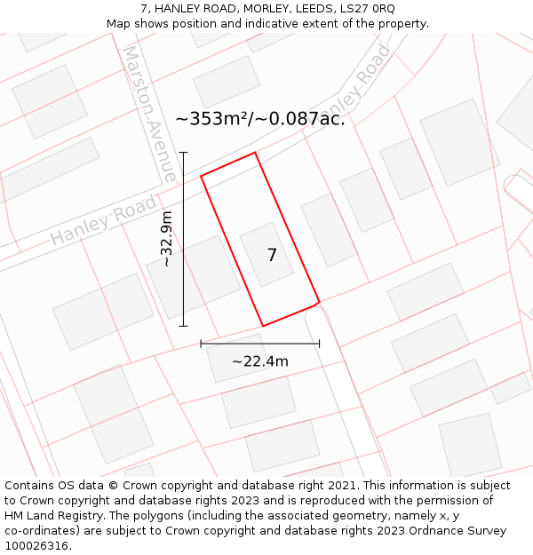 7, HANLEY ROAD, MORLEY, LEEDS, LS27 0RQ: Plot and title map