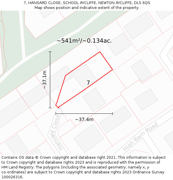 7, HANSARD CLOSE, SCHOOL AYCLIFFE, NEWTON AYCLIFFE, DL5 6QS: Plot and title map