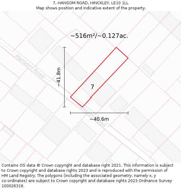 7, HANSOM ROAD, HINCKLEY, LE10 1LL: Plot and title map