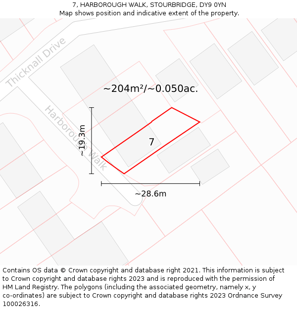 7, HARBOROUGH WALK, STOURBRIDGE, DY9 0YN: Plot and title map