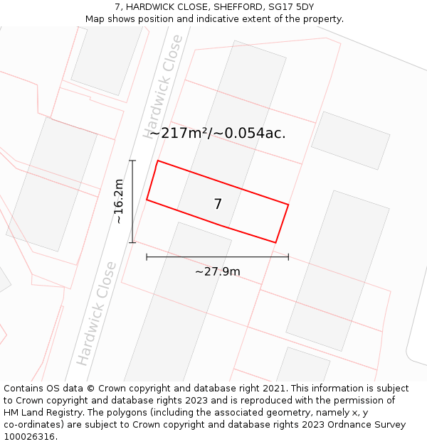 7, HARDWICK CLOSE, SHEFFORD, SG17 5DY: Plot and title map