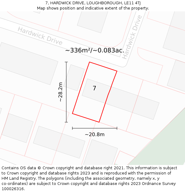 7, HARDWICK DRIVE, LOUGHBOROUGH, LE11 4TJ: Plot and title map