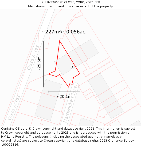 7, HARDWICKE CLOSE, YORK, YO26 5FB: Plot and title map