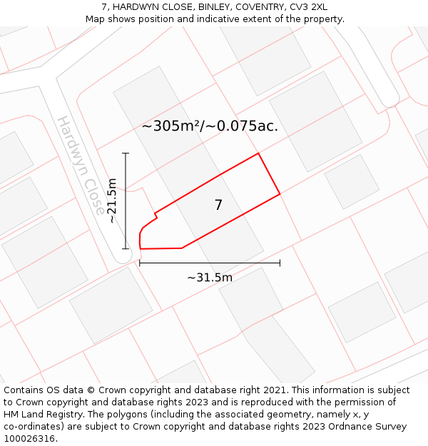 7, HARDWYN CLOSE, BINLEY, COVENTRY, CV3 2XL: Plot and title map