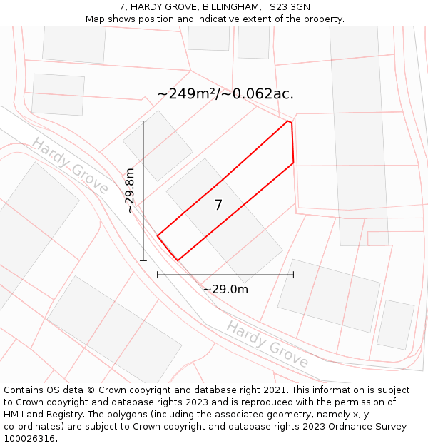 7, HARDY GROVE, BILLINGHAM, TS23 3GN: Plot and title map