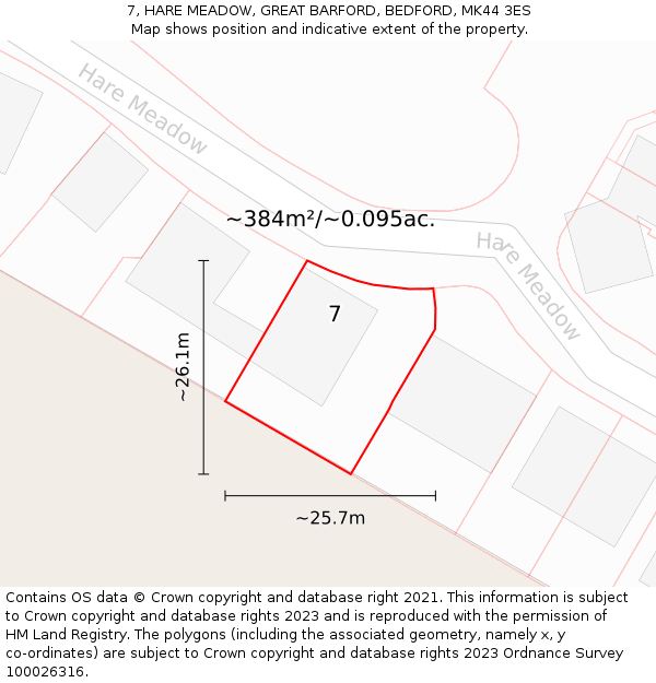 7, HARE MEADOW, GREAT BARFORD, BEDFORD, MK44 3ES: Plot and title map