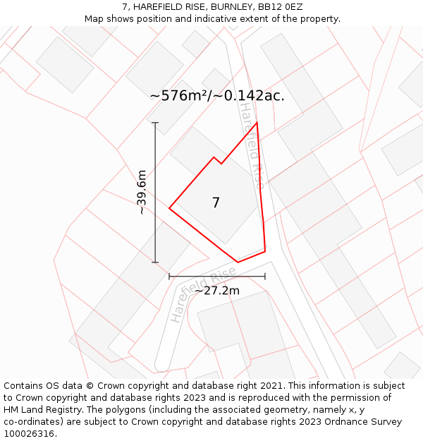 7, HAREFIELD RISE, BURNLEY, BB12 0EZ: Plot and title map