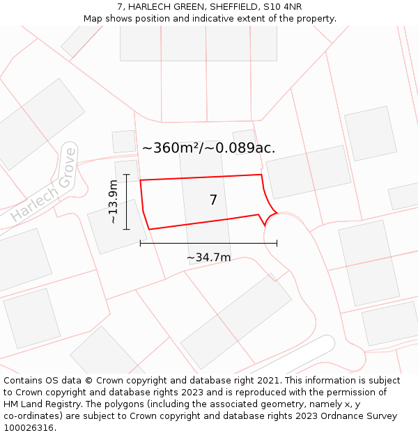 7, HARLECH GREEN, SHEFFIELD, S10 4NR: Plot and title map