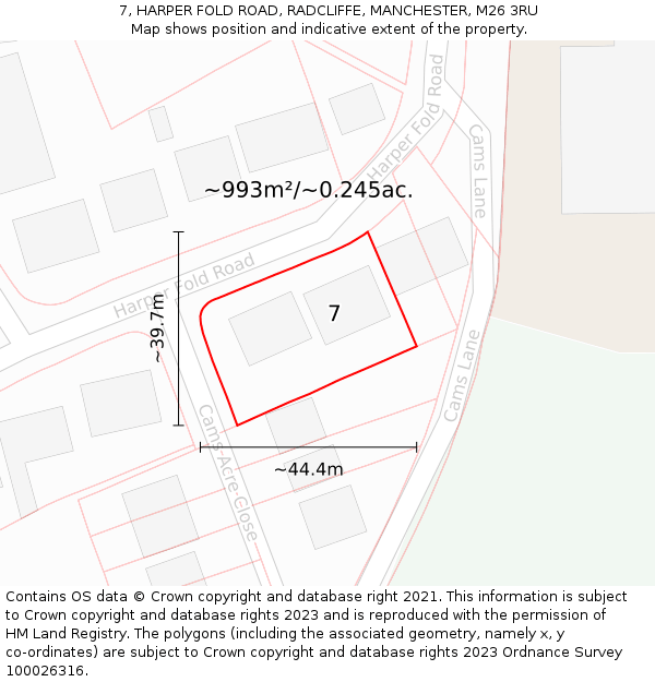 7, HARPER FOLD ROAD, RADCLIFFE, MANCHESTER, M26 3RU: Plot and title map