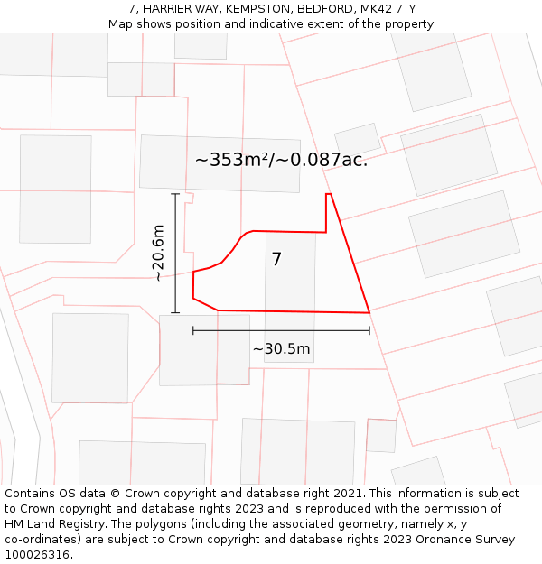 7, HARRIER WAY, KEMPSTON, BEDFORD, MK42 7TY: Plot and title map