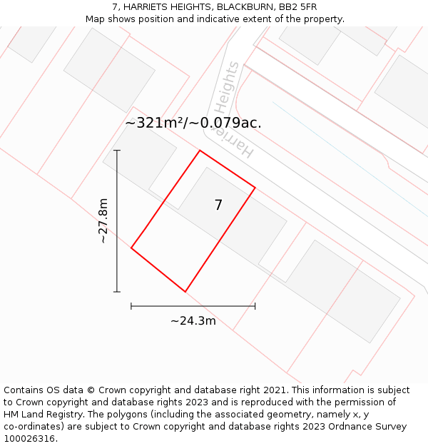 7, HARRIETS HEIGHTS, BLACKBURN, BB2 5FR: Plot and title map