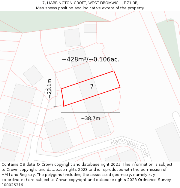 7, HARRINGTON CROFT, WEST BROMWICH, B71 3RJ: Plot and title map