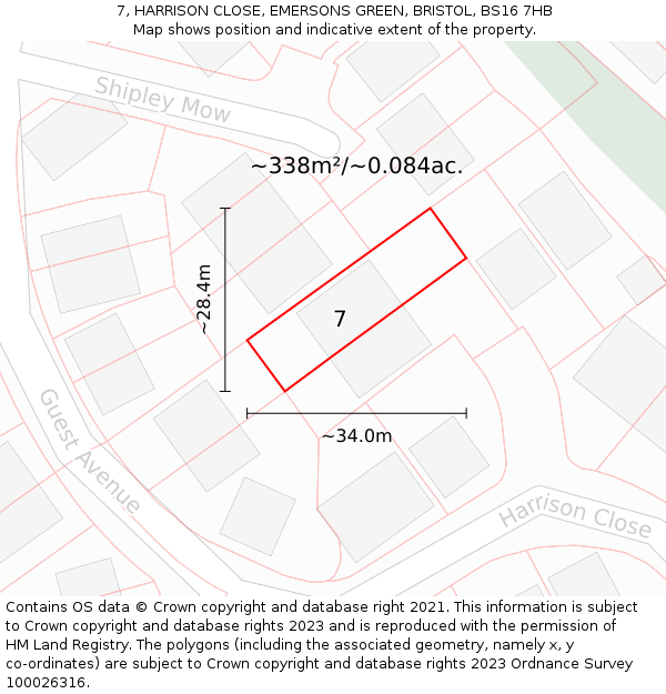 7, HARRISON CLOSE, EMERSONS GREEN, BRISTOL, BS16 7HB: Plot and title map