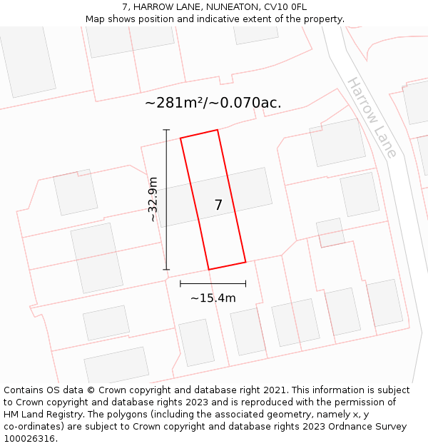 7, HARROW LANE, NUNEATON, CV10 0FL: Plot and title map