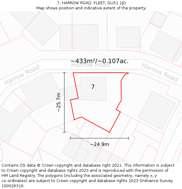 7, HARROW ROAD, FLEET, GU51 1JD: Plot and title map