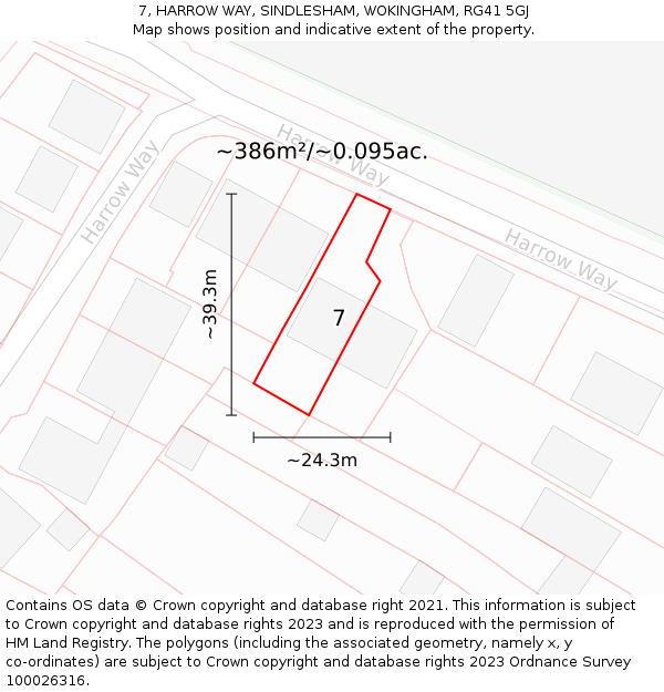 7, HARROW WAY, SINDLESHAM, WOKINGHAM, RG41 5GJ: Plot and title map