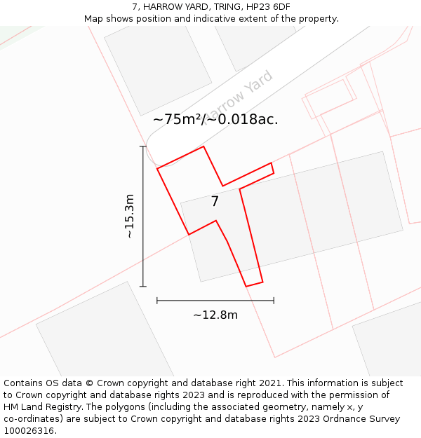 7, HARROW YARD, TRING, HP23 6DF: Plot and title map