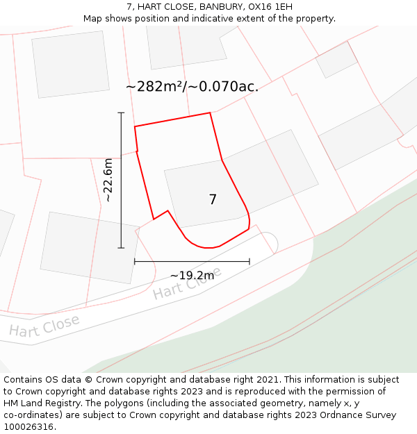 7, HART CLOSE, BANBURY, OX16 1EH: Plot and title map