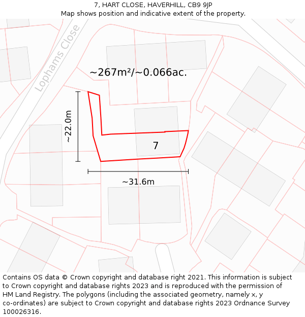 7, HART CLOSE, HAVERHILL, CB9 9JP: Plot and title map