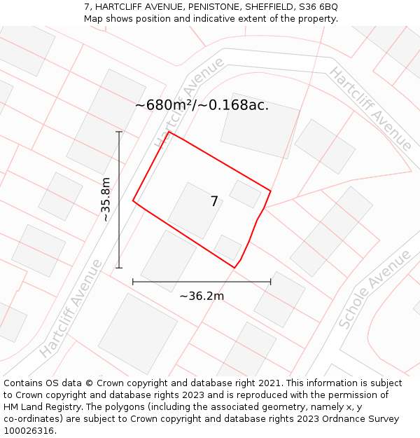 7, HARTCLIFF AVENUE, PENISTONE, SHEFFIELD, S36 6BQ: Plot and title map