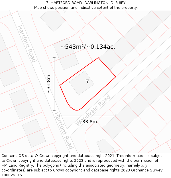 7, HARTFORD ROAD, DARLINGTON, DL3 8EY: Plot and title map