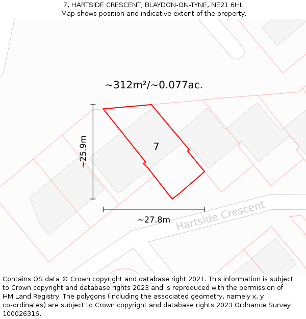 7, HARTSIDE CRESCENT, BLAYDON-ON-TYNE, NE21 6HL: Plot and title map