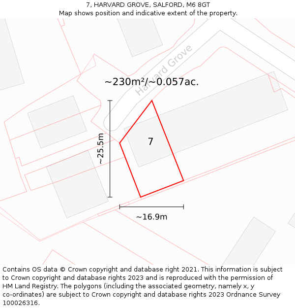 7, HARVARD GROVE, SALFORD, M6 8GT: Plot and title map