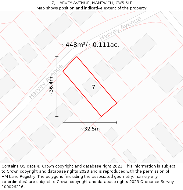 7, HARVEY AVENUE, NANTWICH, CW5 6LE: Plot and title map