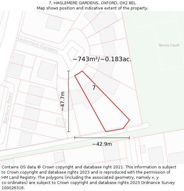 7, HASLEMERE GARDENS, OXFORD, OX2 8EL: Plot and title map