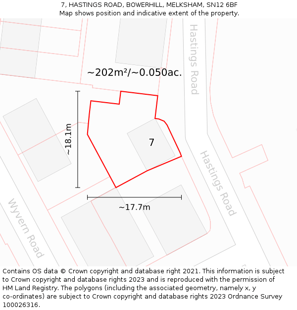 7, HASTINGS ROAD, BOWERHILL, MELKSHAM, SN12 6BF: Plot and title map