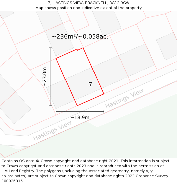 7, HASTINGS VIEW, BRACKNELL, RG12 9GW: Plot and title map