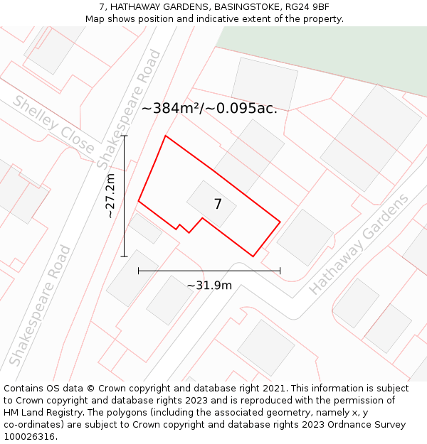 7, HATHAWAY GARDENS, BASINGSTOKE, RG24 9BF: Plot and title map