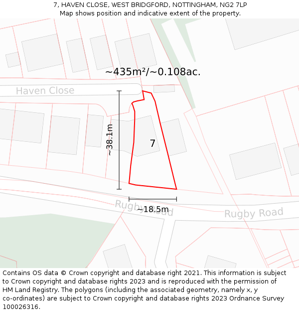 7, HAVEN CLOSE, WEST BRIDGFORD, NOTTINGHAM, NG2 7LP: Plot and title map