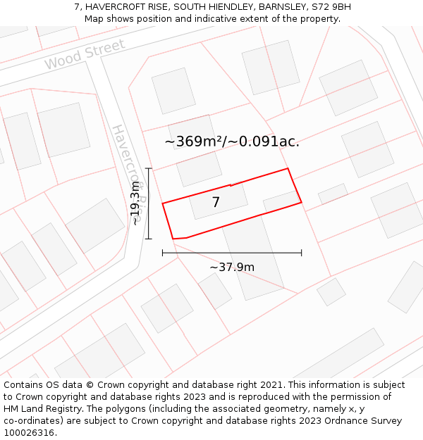 7, HAVERCROFT RISE, SOUTH HIENDLEY, BARNSLEY, S72 9BH: Plot and title map