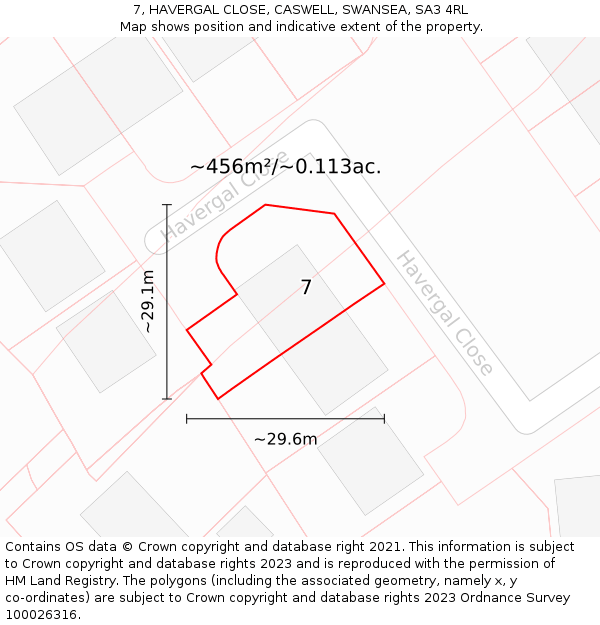 7, HAVERGAL CLOSE, CASWELL, SWANSEA, SA3 4RL: Plot and title map