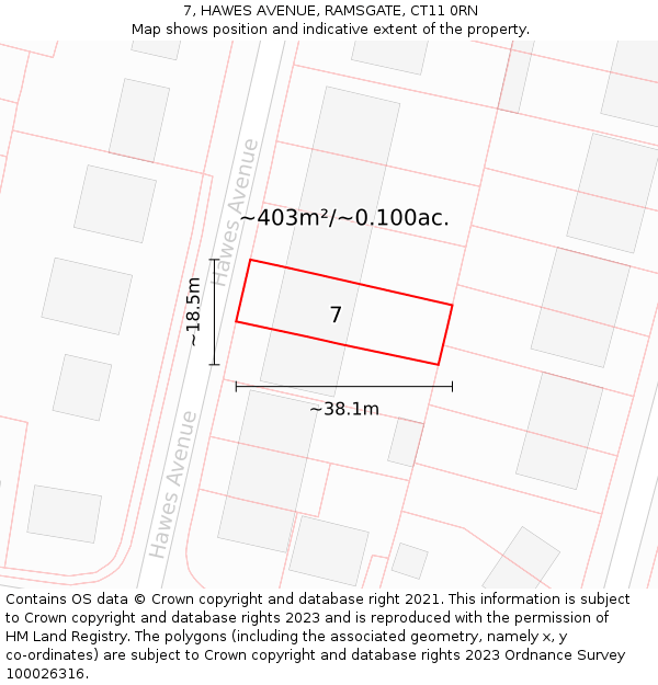 7, HAWES AVENUE, RAMSGATE, CT11 0RN: Plot and title map