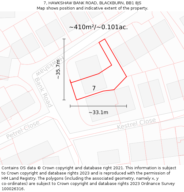 7, HAWKSHAW BANK ROAD, BLACKBURN, BB1 8JS: Plot and title map