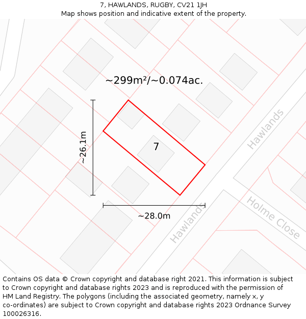 7, HAWLANDS, RUGBY, CV21 1JH: Plot and title map