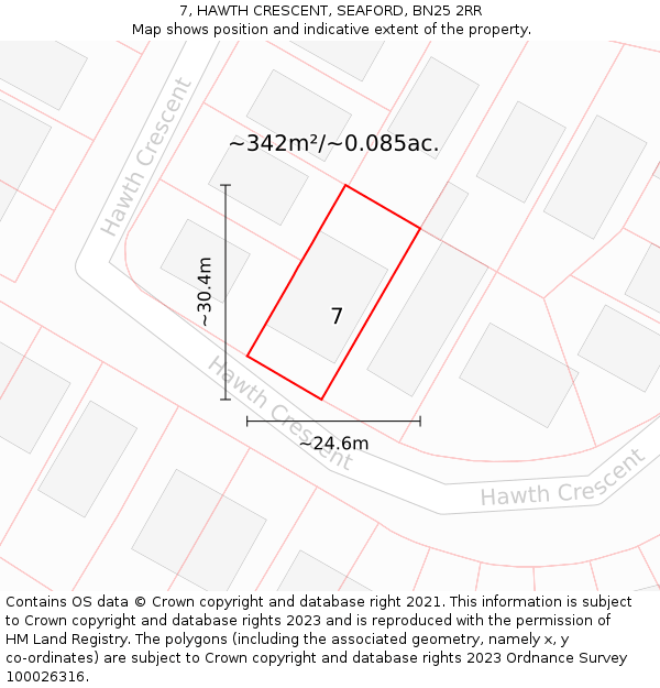 7, HAWTH CRESCENT, SEAFORD, BN25 2RR: Plot and title map