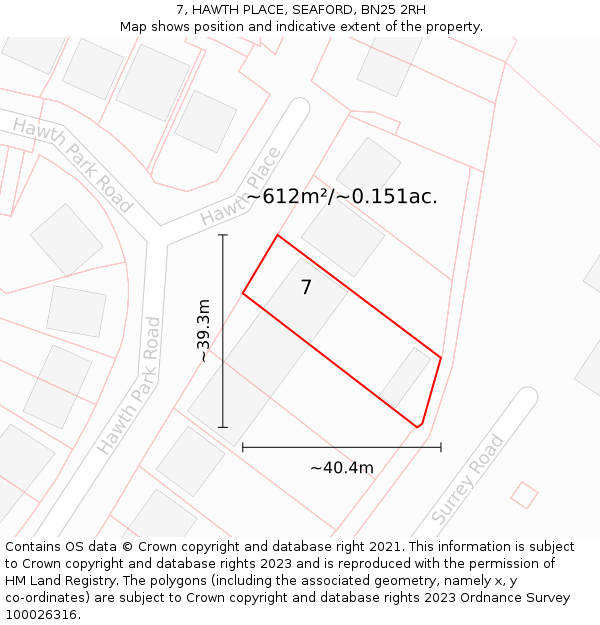 7, HAWTH PLACE, SEAFORD, BN25 2RH: Plot and title map