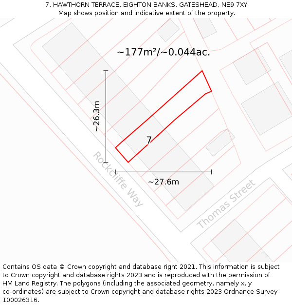 7, HAWTHORN TERRACE, EIGHTON BANKS, GATESHEAD, NE9 7XY: Plot and title map