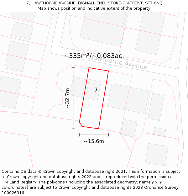 7, HAWTHORNE AVENUE, BIGNALL END, STOKE-ON-TRENT, ST7 8NQ: Plot and title map