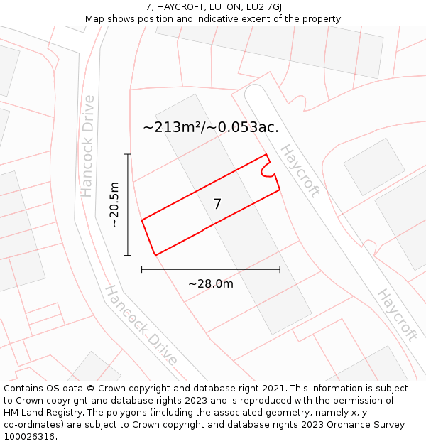 7, HAYCROFT, LUTON, LU2 7GJ: Plot and title map