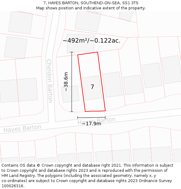 7, HAYES BARTON, SOUTHEND-ON-SEA, SS1 3TS: Plot and title map