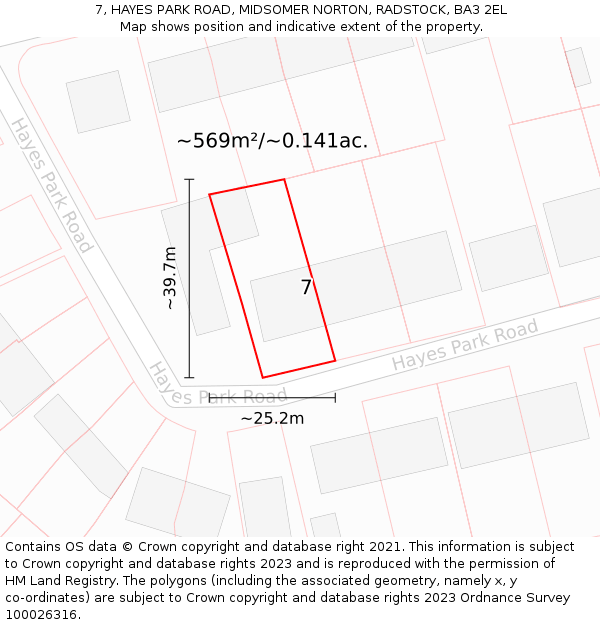 7, HAYES PARK ROAD, MIDSOMER NORTON, RADSTOCK, BA3 2EL: Plot and title map