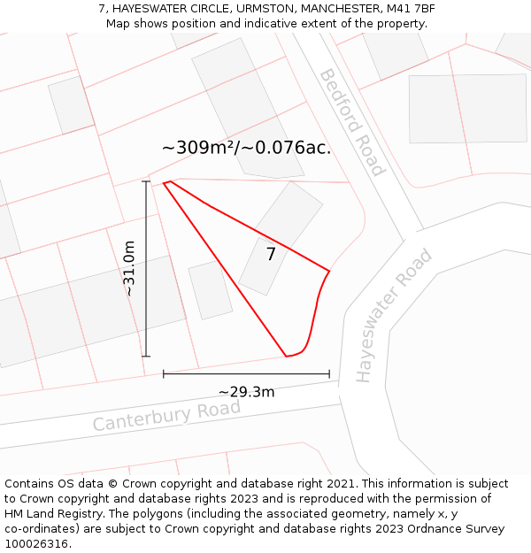 7, HAYESWATER CIRCLE, URMSTON, MANCHESTER, M41 7BF: Plot and title map