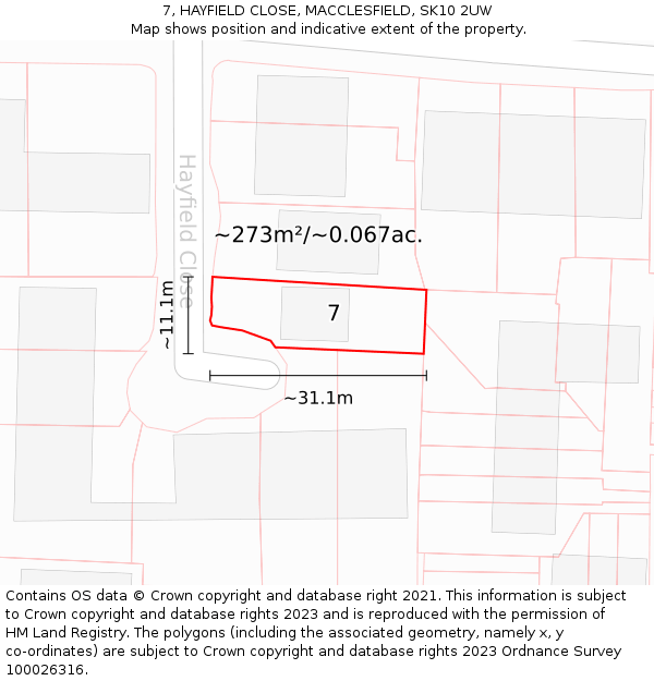 7, HAYFIELD CLOSE, MACCLESFIELD, SK10 2UW: Plot and title map